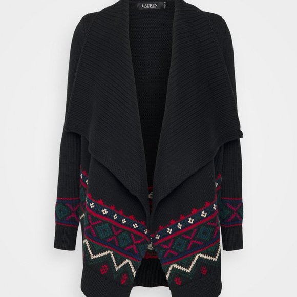 Lauren Ralph Lauren Fair Isle Wool Blend Shawl Collar Cardigan Open Old Money-L - Picture 1 of 16